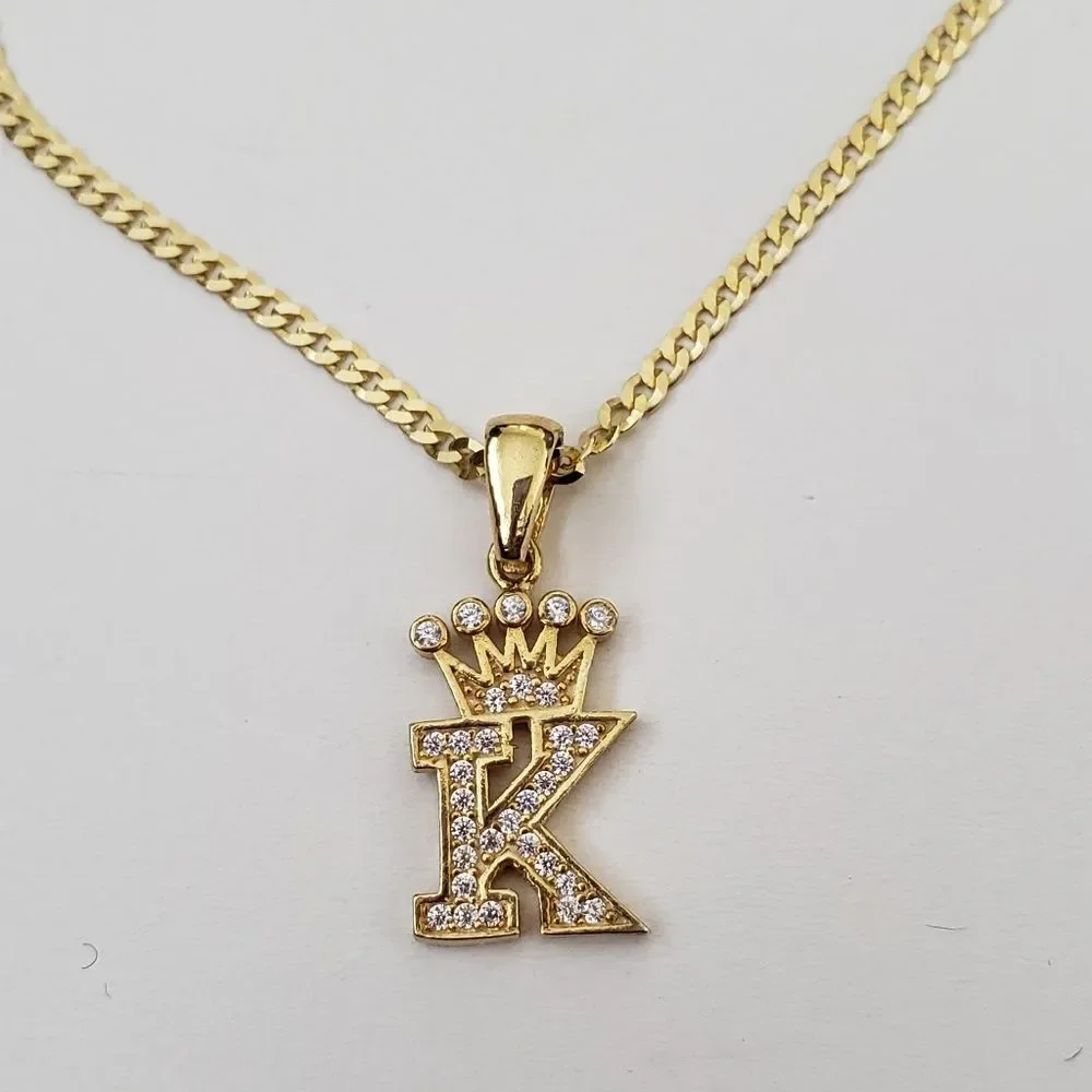 925 Sterling Silver Letter 'K' Crown pendant necklace